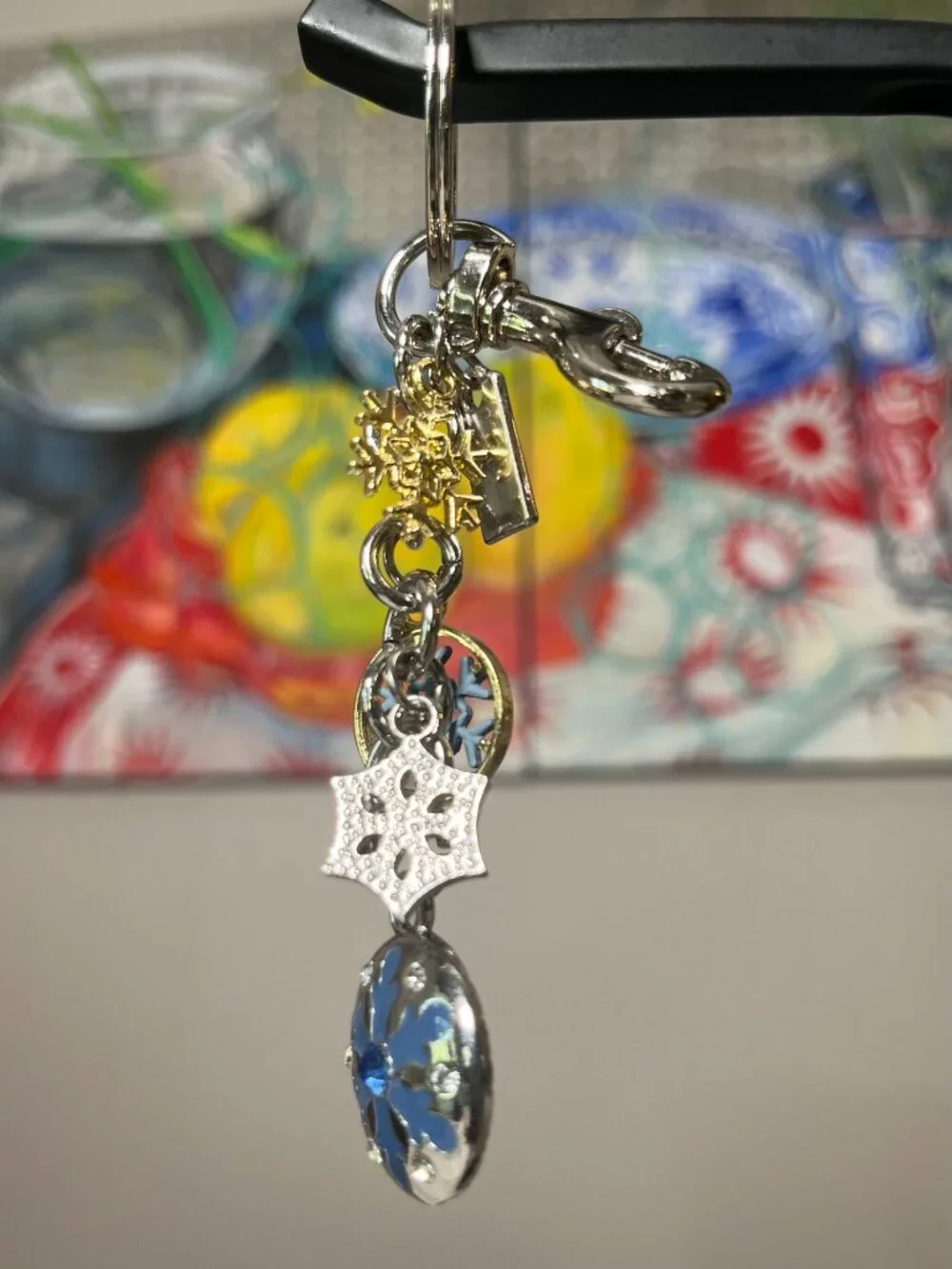 Bag Charm Snowflake Clusters Blue Enamel Crystal